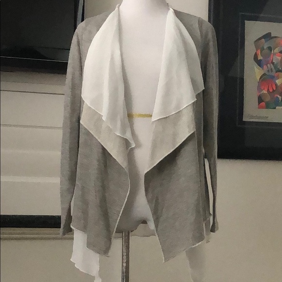 Woven Heather Grey White Underlay Knit Cardigan - Picture 3 of 4